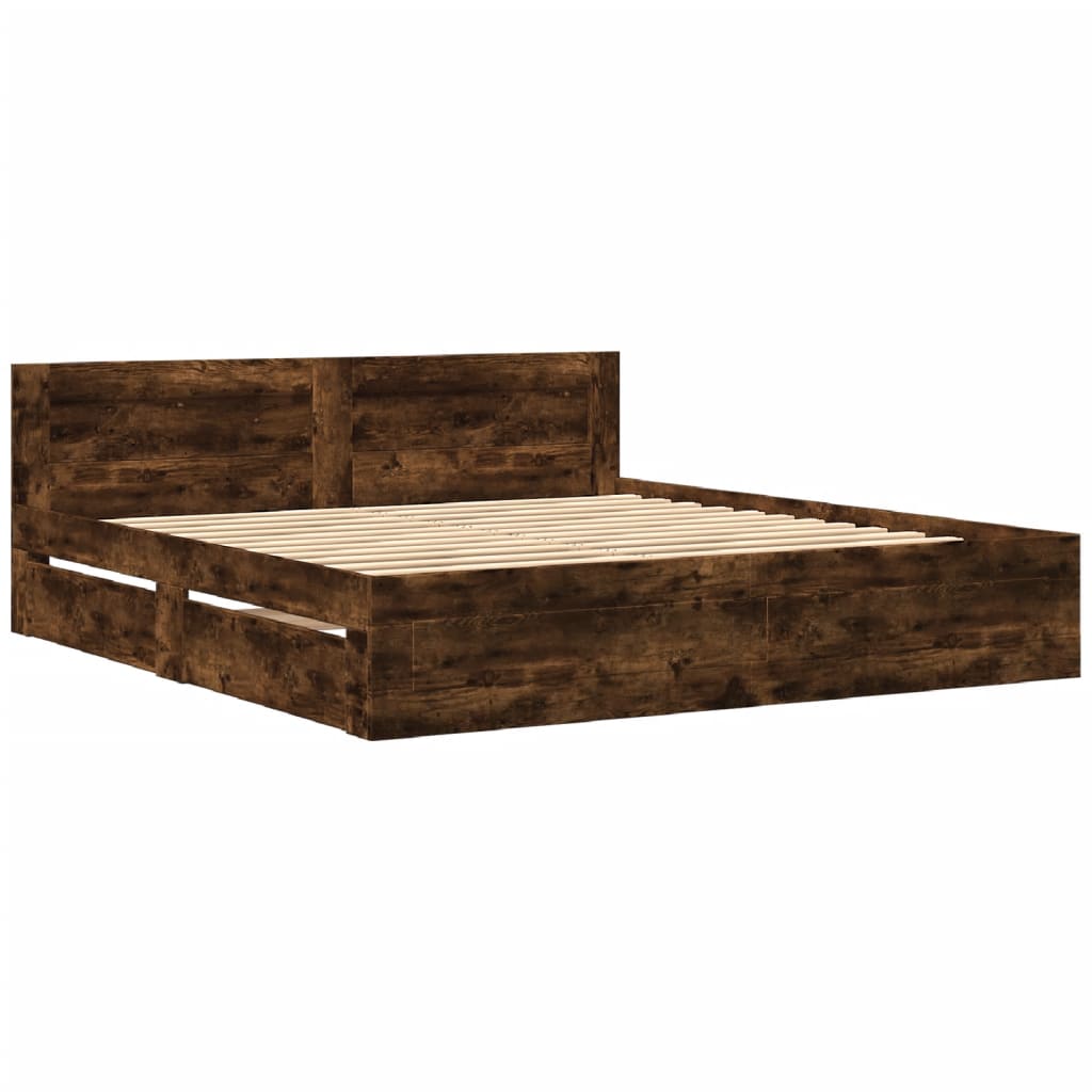 Bed Frame with Headboard without Mattress Smoked Oak 200x200 cm