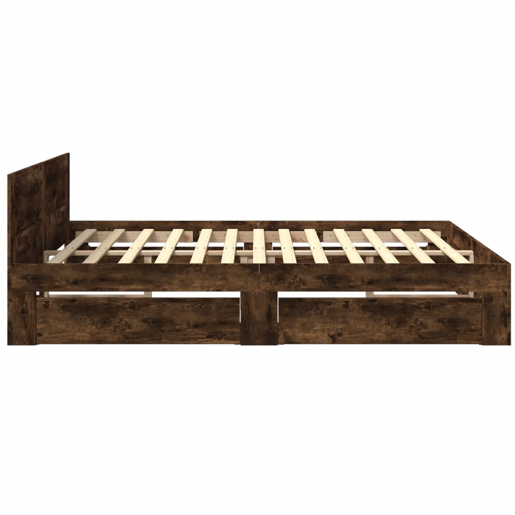 Bed Frame with Headboard without Mattress Smoked Oak 200x200 cm