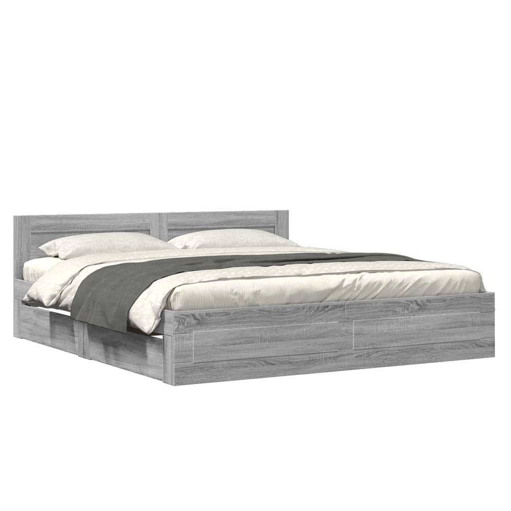 Bed Frame with Headboard without Mattress Grey Sonoma 200x200 cm