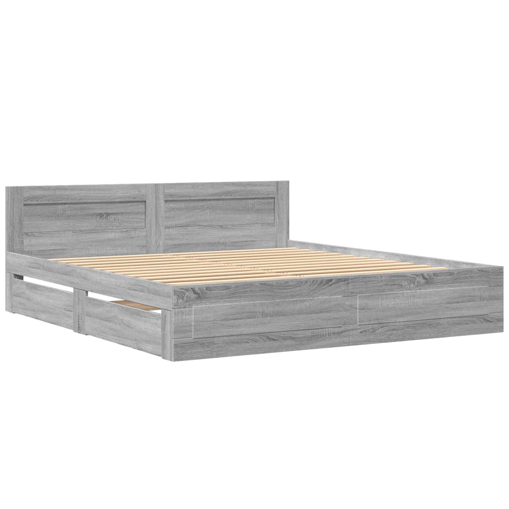 Bed Frame with Headboard without Mattress Grey Sonoma 200x200 cm