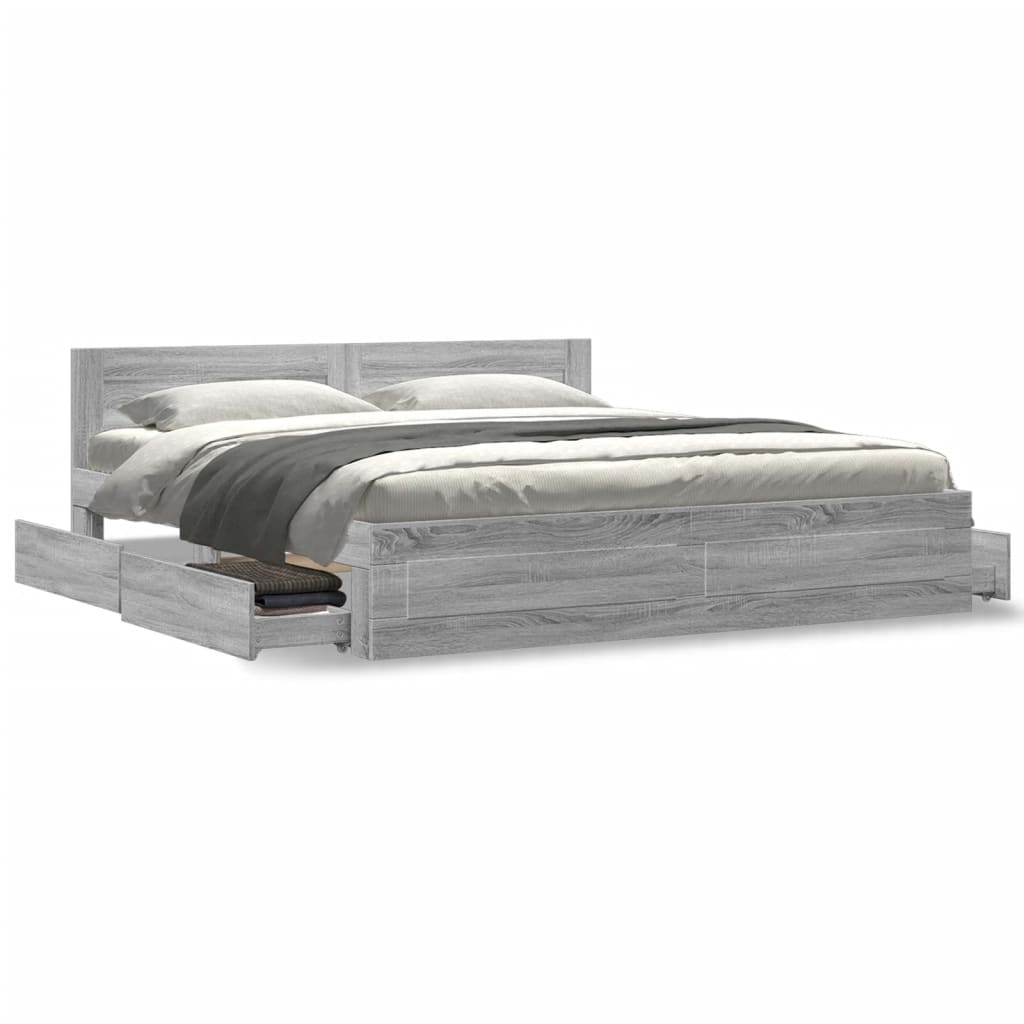 Bed Frame with Headboard without Mattress Grey Sonoma 200x200 cm