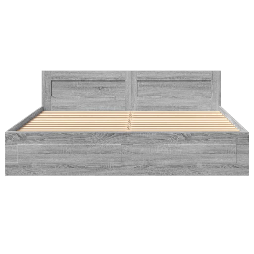 Bed Frame with Headboard without Mattress Grey Sonoma 200x200 cm