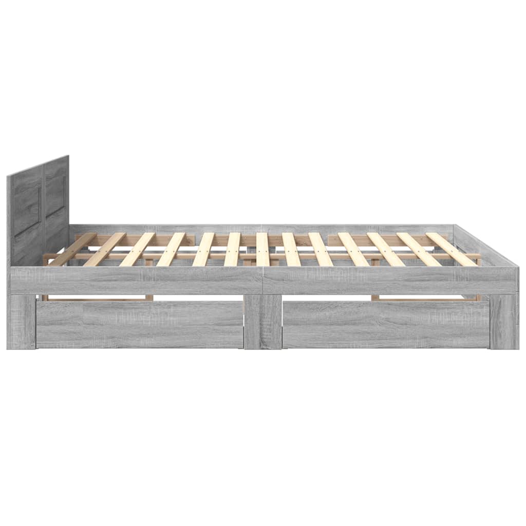 Bed Frame with Headboard without Mattress Grey Sonoma 200x200 cm