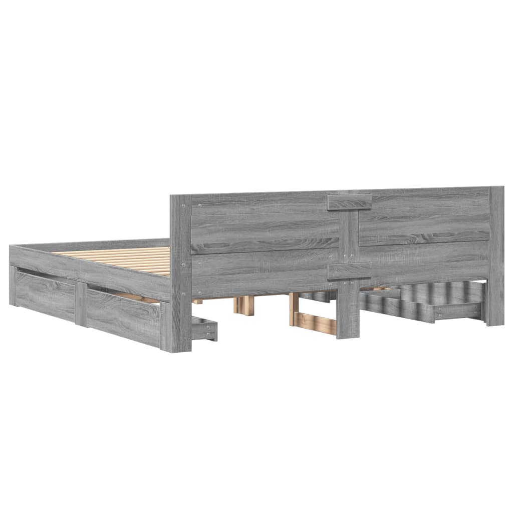 Bed Frame with Headboard without Mattress Grey Sonoma 200x200 cm