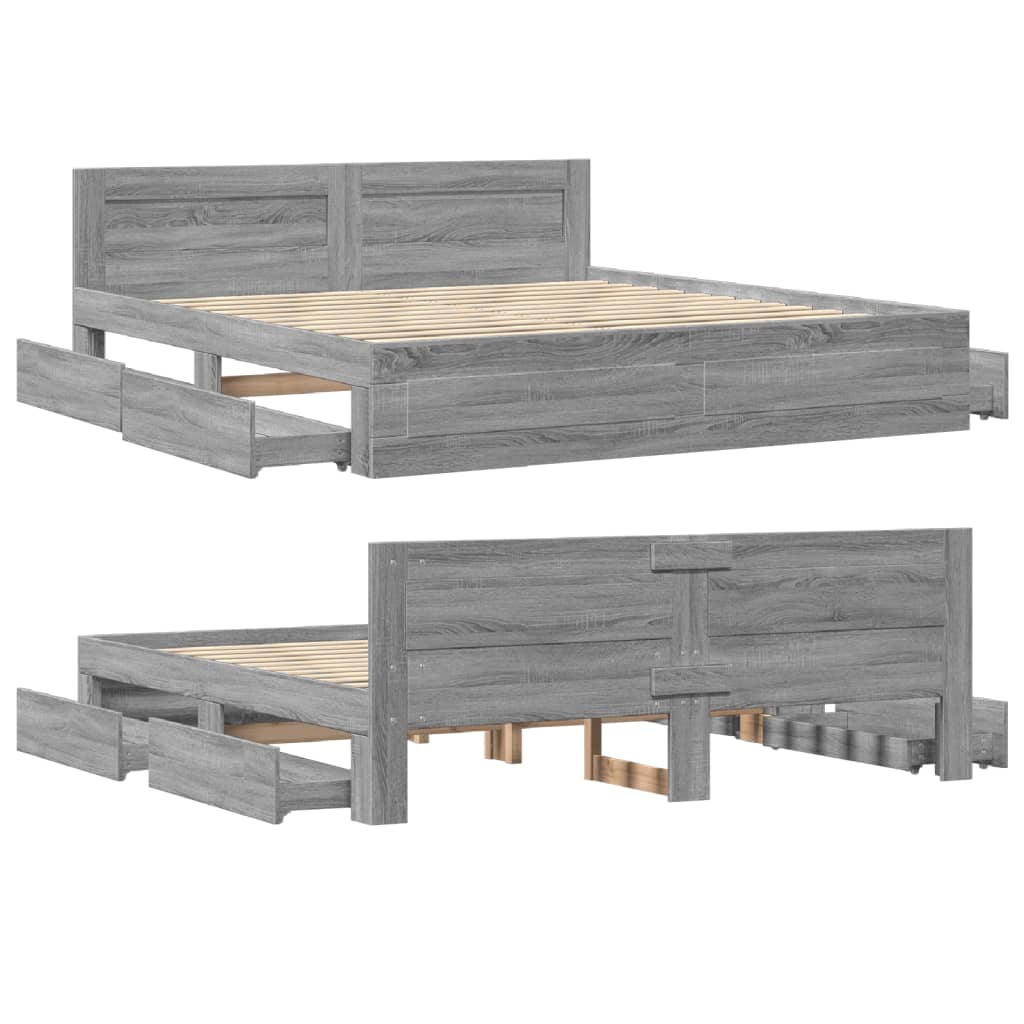 Bed Frame with Headboard without Mattress Grey Sonoma 200x200 cm