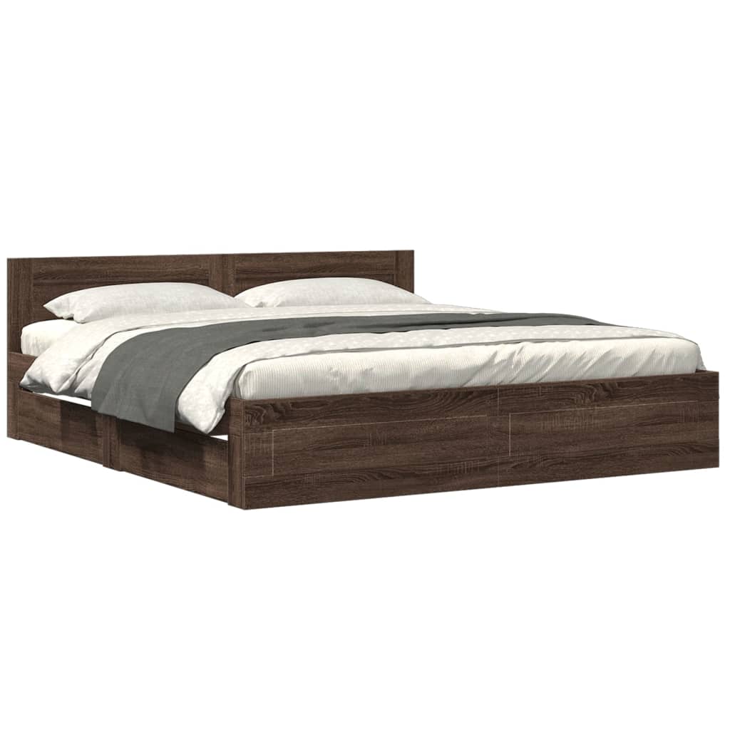 Bed Frame with Headboard without Mattress Brown Oak 200x200 cm