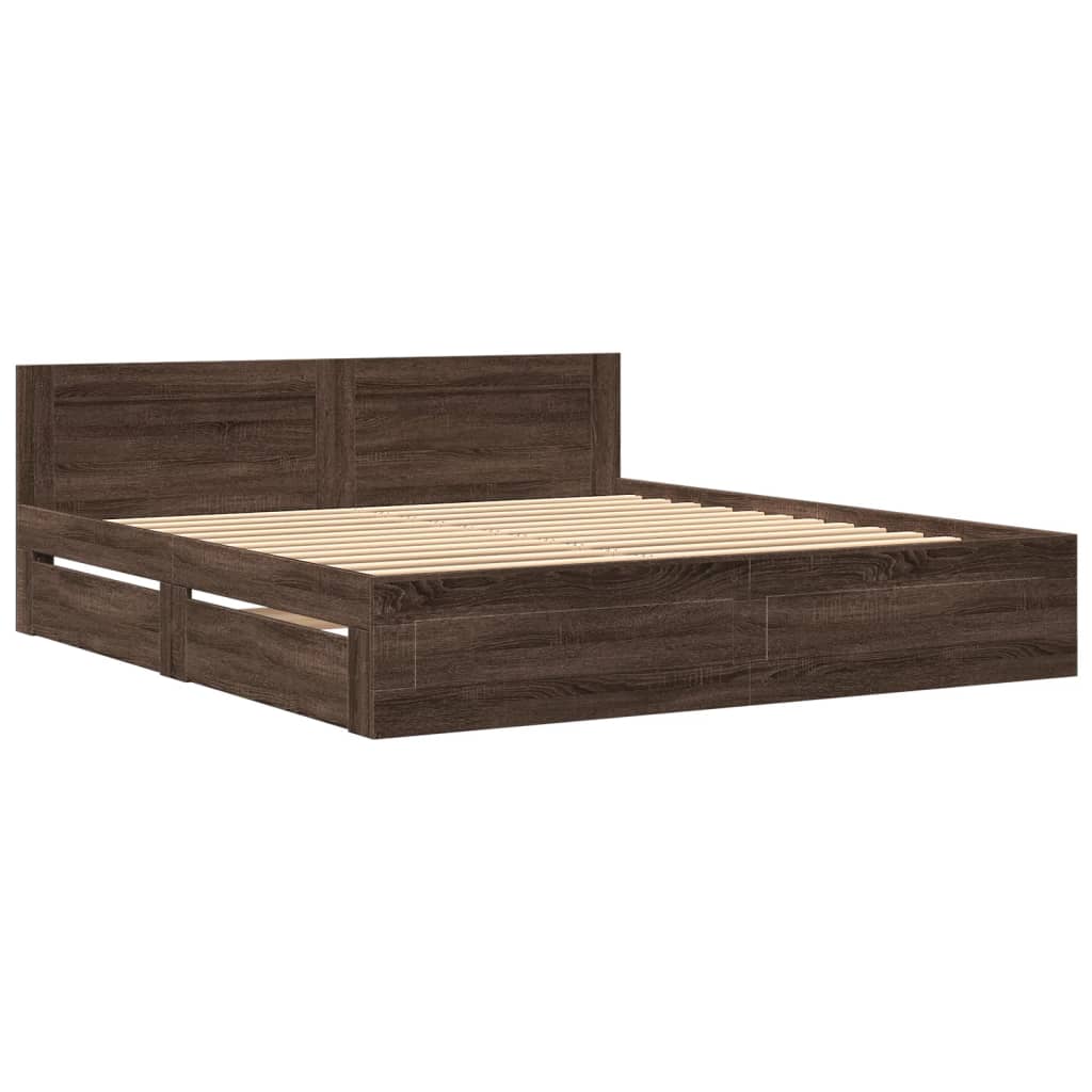Bed Frame with Headboard without Mattress Brown Oak 200x200 cm