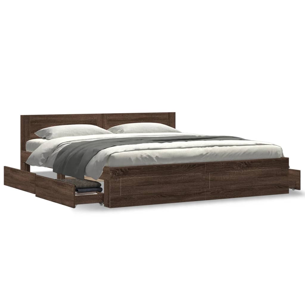 Bed Frame with Headboard without Mattress Brown Oak 200x200 cm