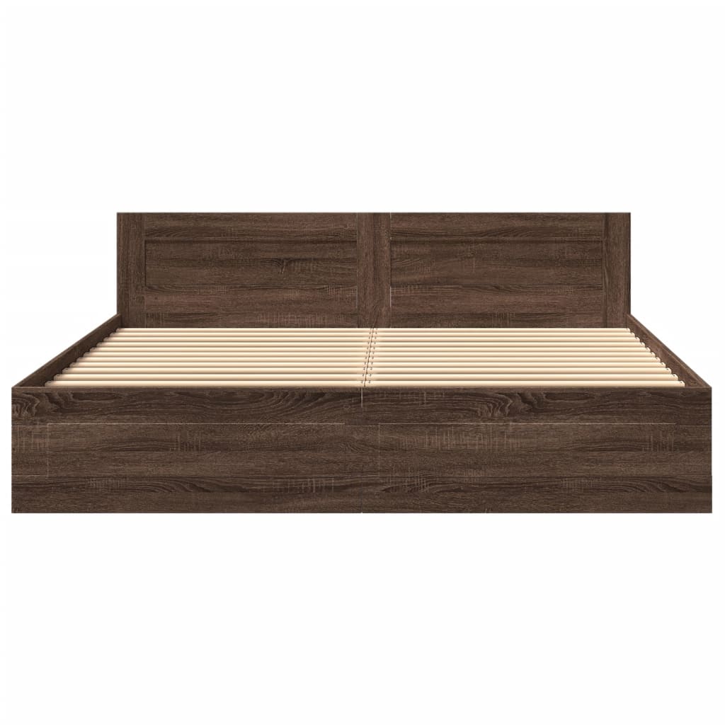 Bed Frame with Headboard without Mattress Brown Oak 200x200 cm