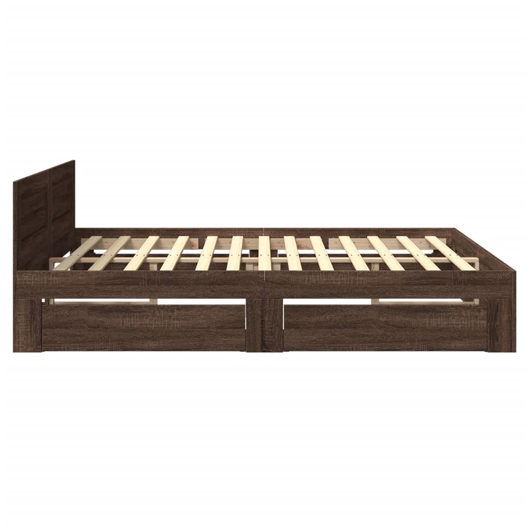 Bed Frame with Headboard without Mattress Brown Oak 200x200 cm