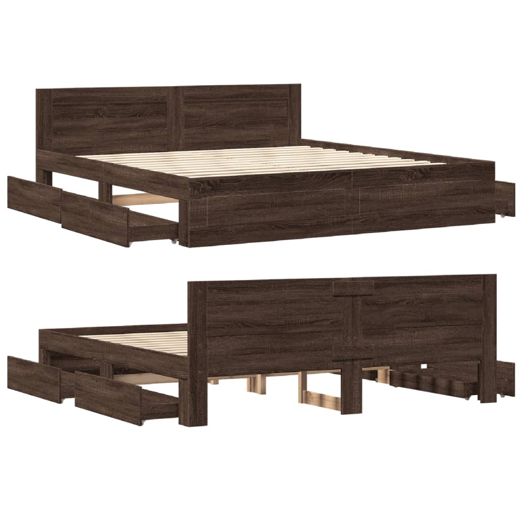 Bed Frame with Headboard without Mattress Brown Oak 200x200 cm