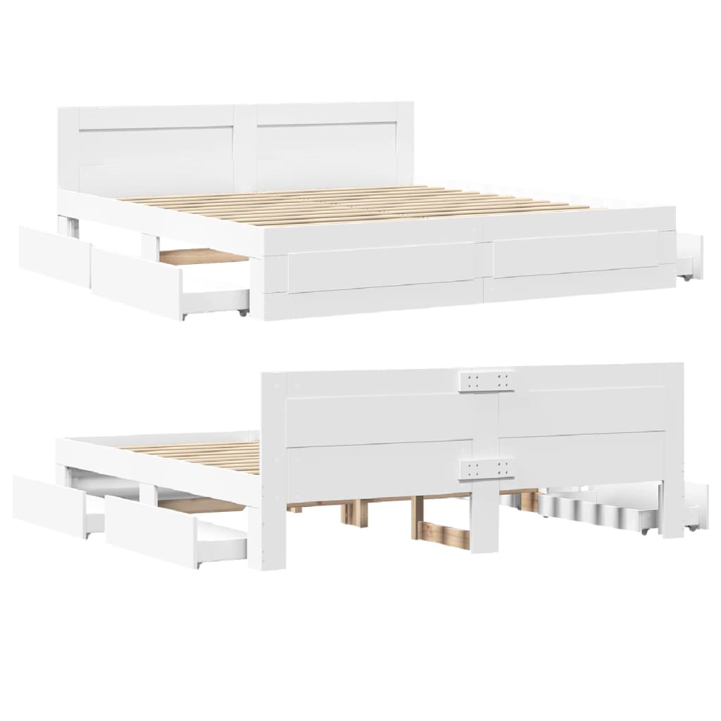 Bed Frame with Headboard without Mattress White 180x200 cm Super King