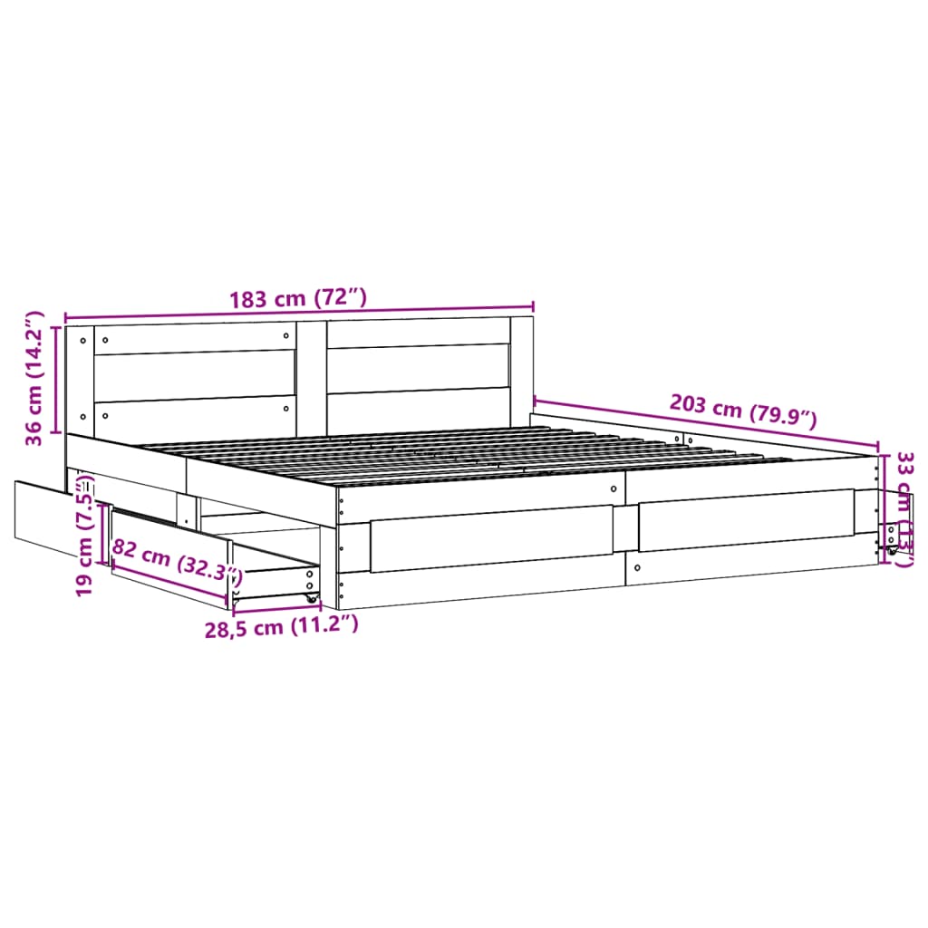 Bed Frame with Headboard without Mattress White 180x200 cm Super King
