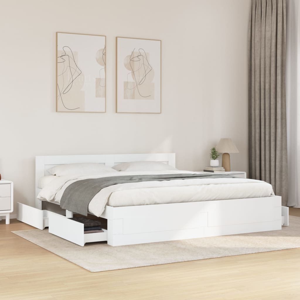 Bed Frame with Headboard without Mattress White 180x200 cm Super King