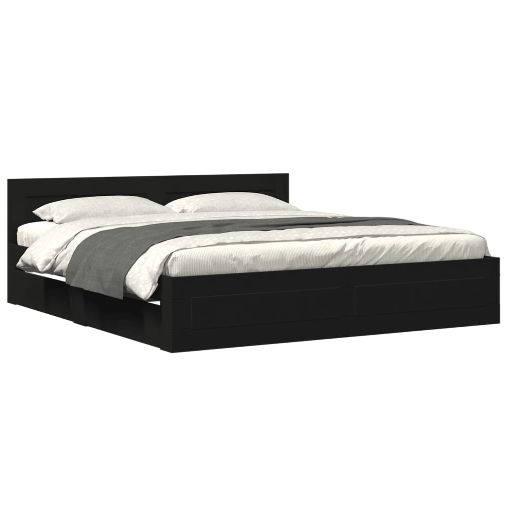 Bed Frame with Headboard without Mattress Black 180x200 cm Super King