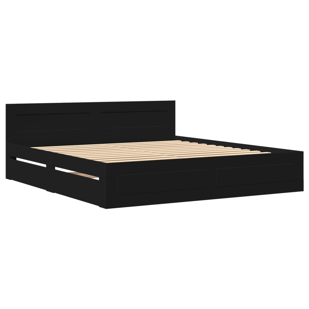 Bed Frame with Headboard without Mattress Black 180x200 cm Super King