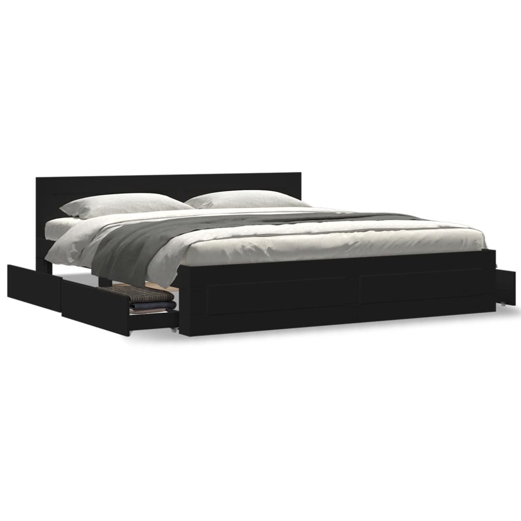 Bed Frame with Headboard without Mattress Black 180x200 cm Super King