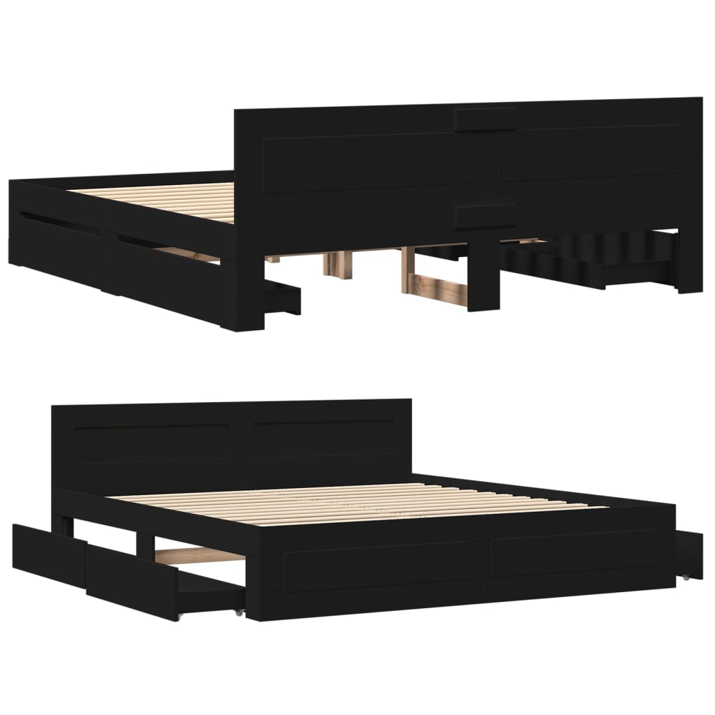 Bed Frame with Headboard without Mattress Black 180x200 cm Super King