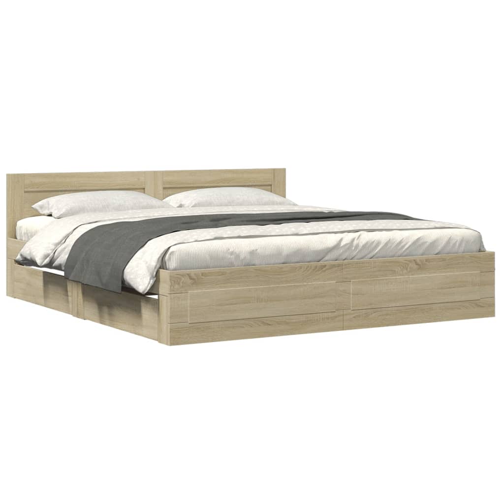 Bed Frame with Headboard without Mattress Sonoma Oak 180x200 cm Super King