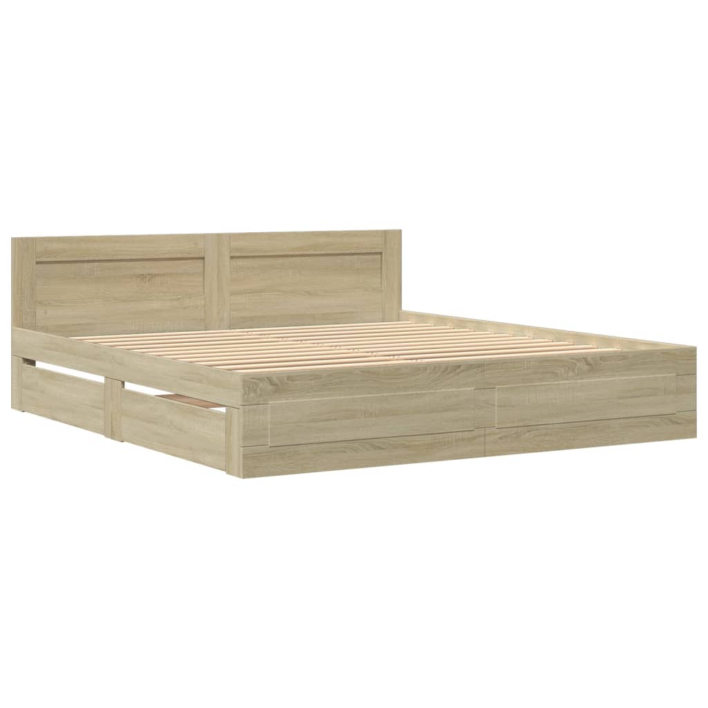 Bed Frame with Headboard without Mattress Sonoma Oak 180x200 cm Super King