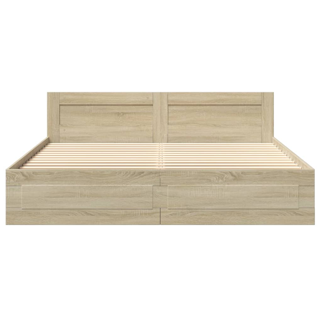 Bed Frame with Headboard without Mattress Sonoma Oak 180x200 cm Super King