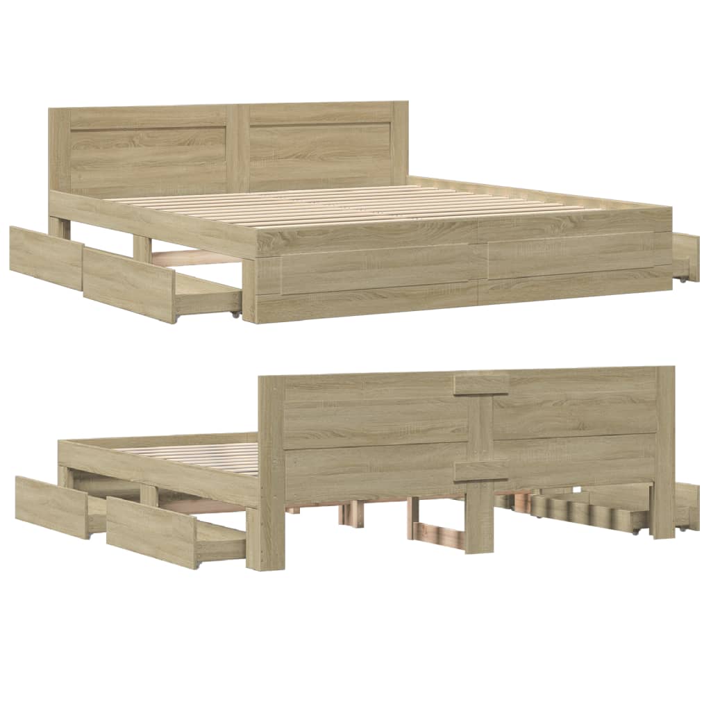 Bed Frame with Headboard without Mattress Sonoma Oak 180x200 cm Super King