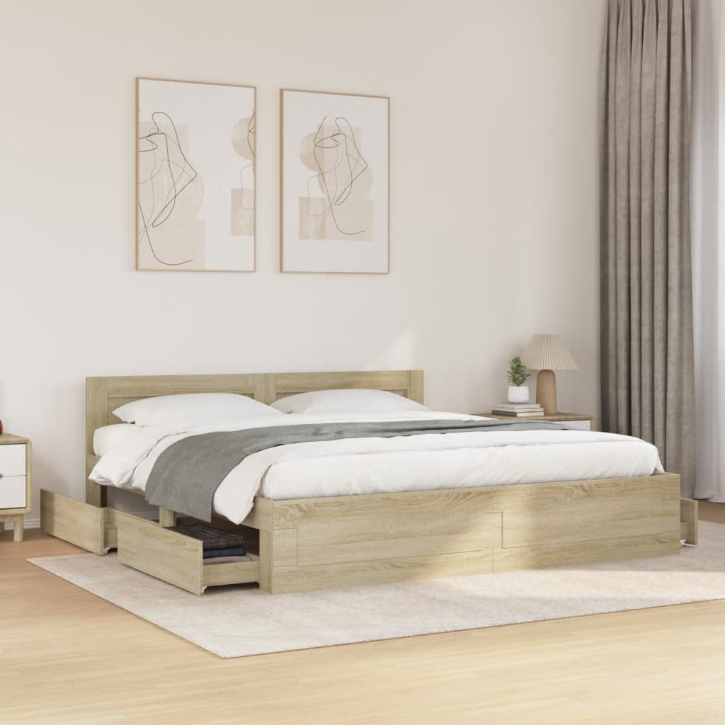 Bed Frame with Headboard without Mattress Sonoma Oak 180x200 cm Super King