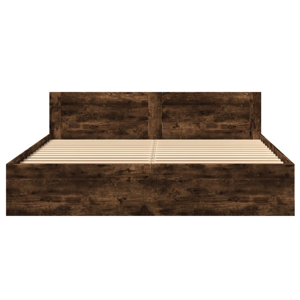 Bed Frame with Headboard without Mattress Smoked Oak 180x200 cm Super King