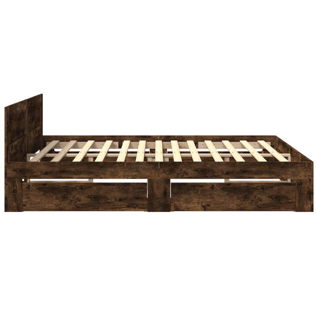 Bed Frame with Headboard without Mattress Smoked Oak 180x200 cm Super King