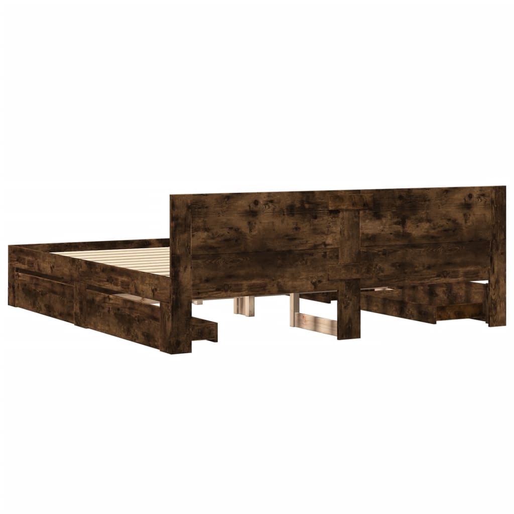 Bed Frame with Headboard without Mattress Smoked Oak 180x200 cm Super King