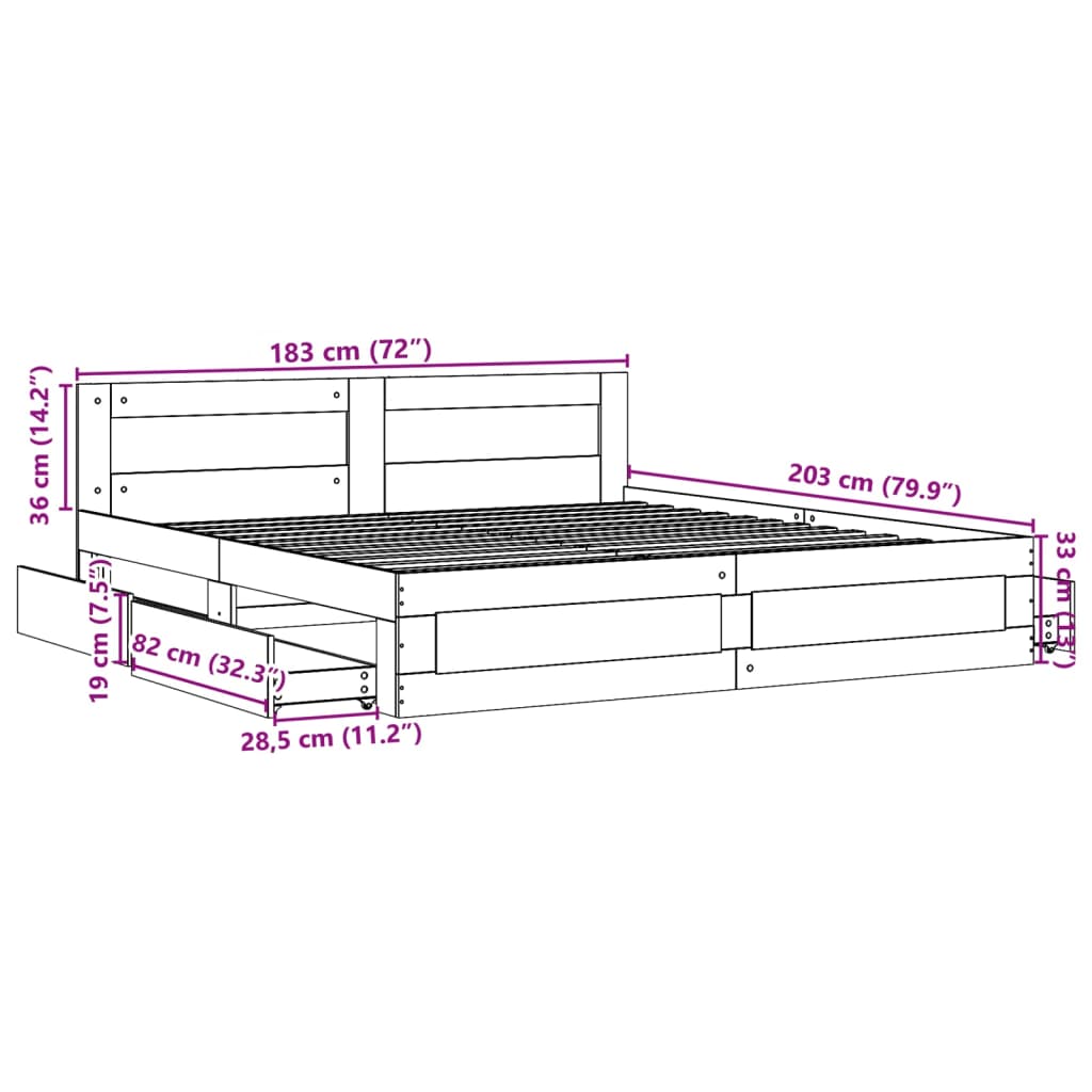 Bed Frame with Headboard without Mattress Smoked Oak 180x200 cm Super King