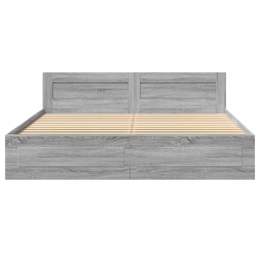 Bed Frame with Headboard without Mattress Grey Sonoma 180x200 cm Super King