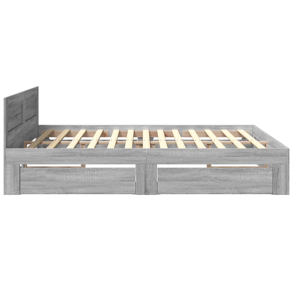 Bed Frame with Headboard without Mattress Grey Sonoma 180x200 cm Super King