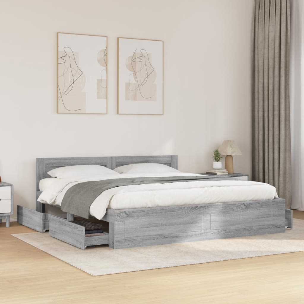 Bed Frame with Headboard without Mattress Grey Sonoma 180x200 cm Super King