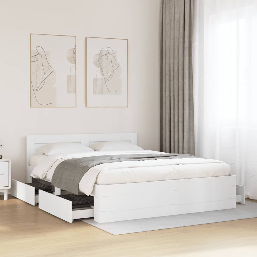 Bed Frame with Headboard without Mattress White 160x200 cm