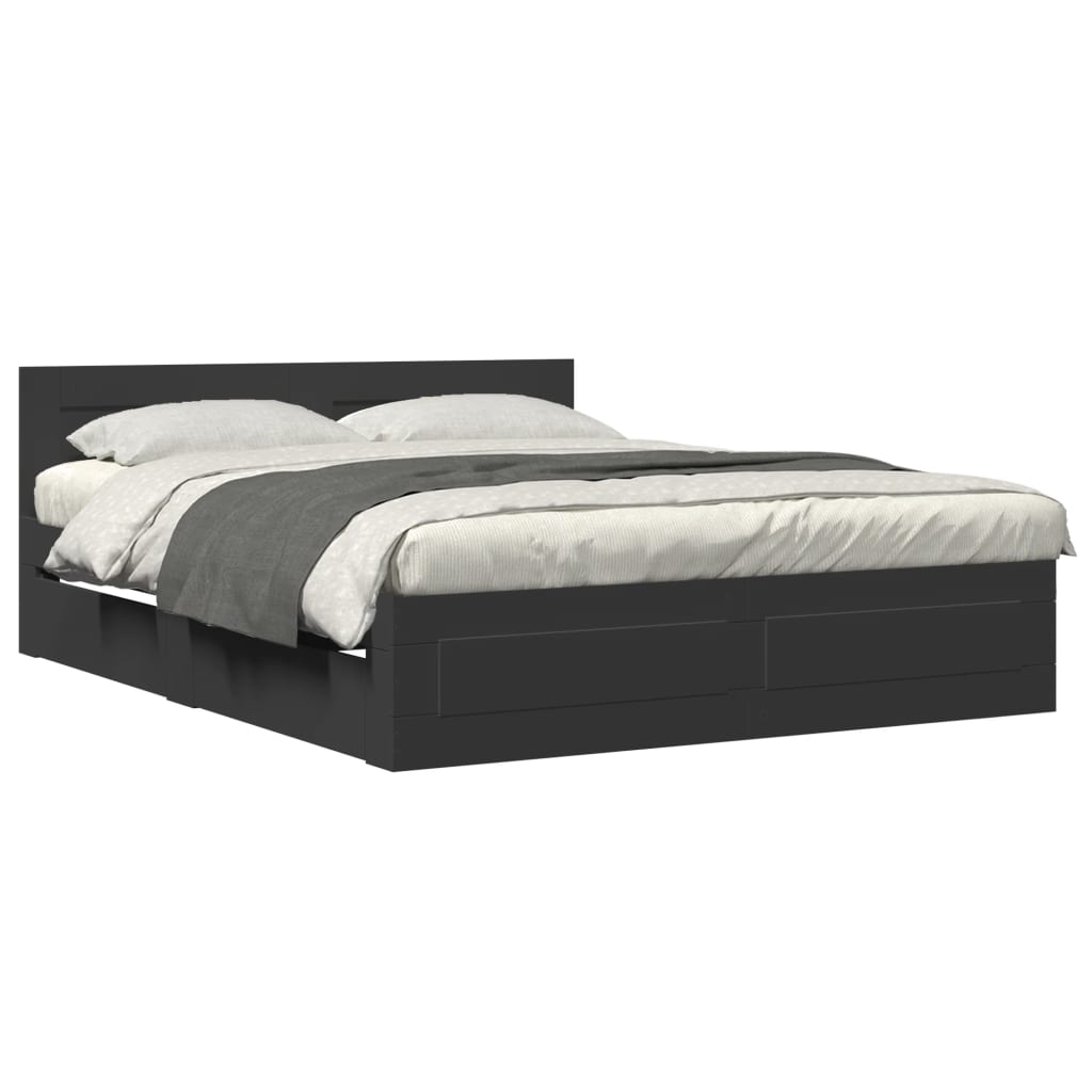 Bed Frame with Headboard without Mattress Black 160x200 cm