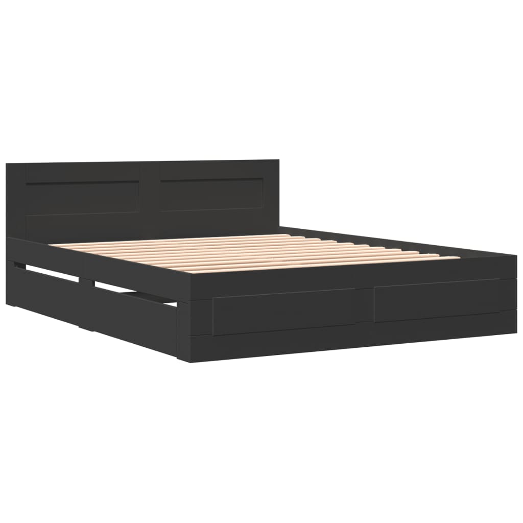 Bed Frame with Headboard without Mattress Black 160x200 cm