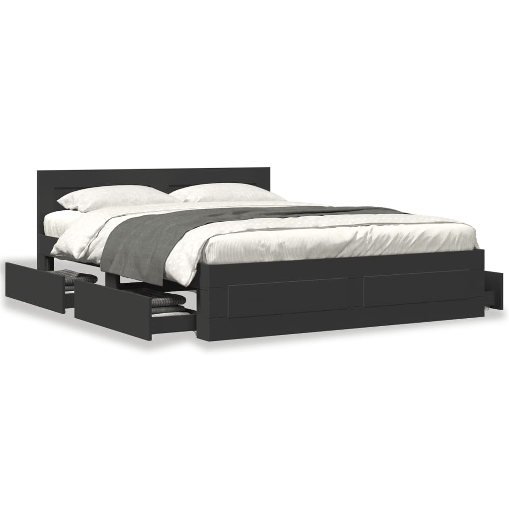 Bed Frame with Headboard without Mattress Black 160x200 cm