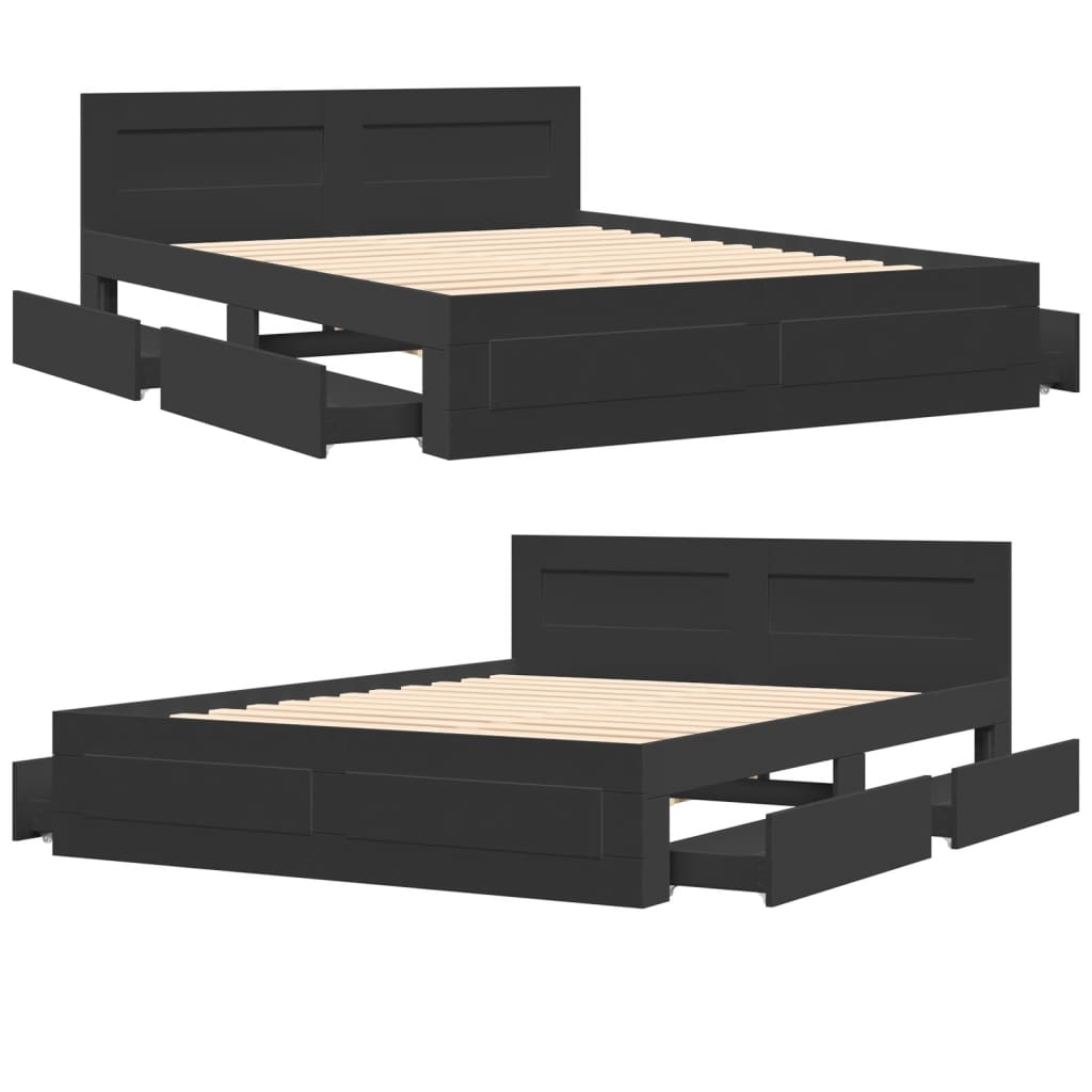 Bed Frame with Headboard without Mattress Black 160x200 cm
