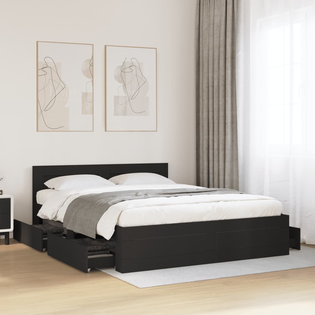 Bed Frame with Headboard without Mattress Black 160x200 cm