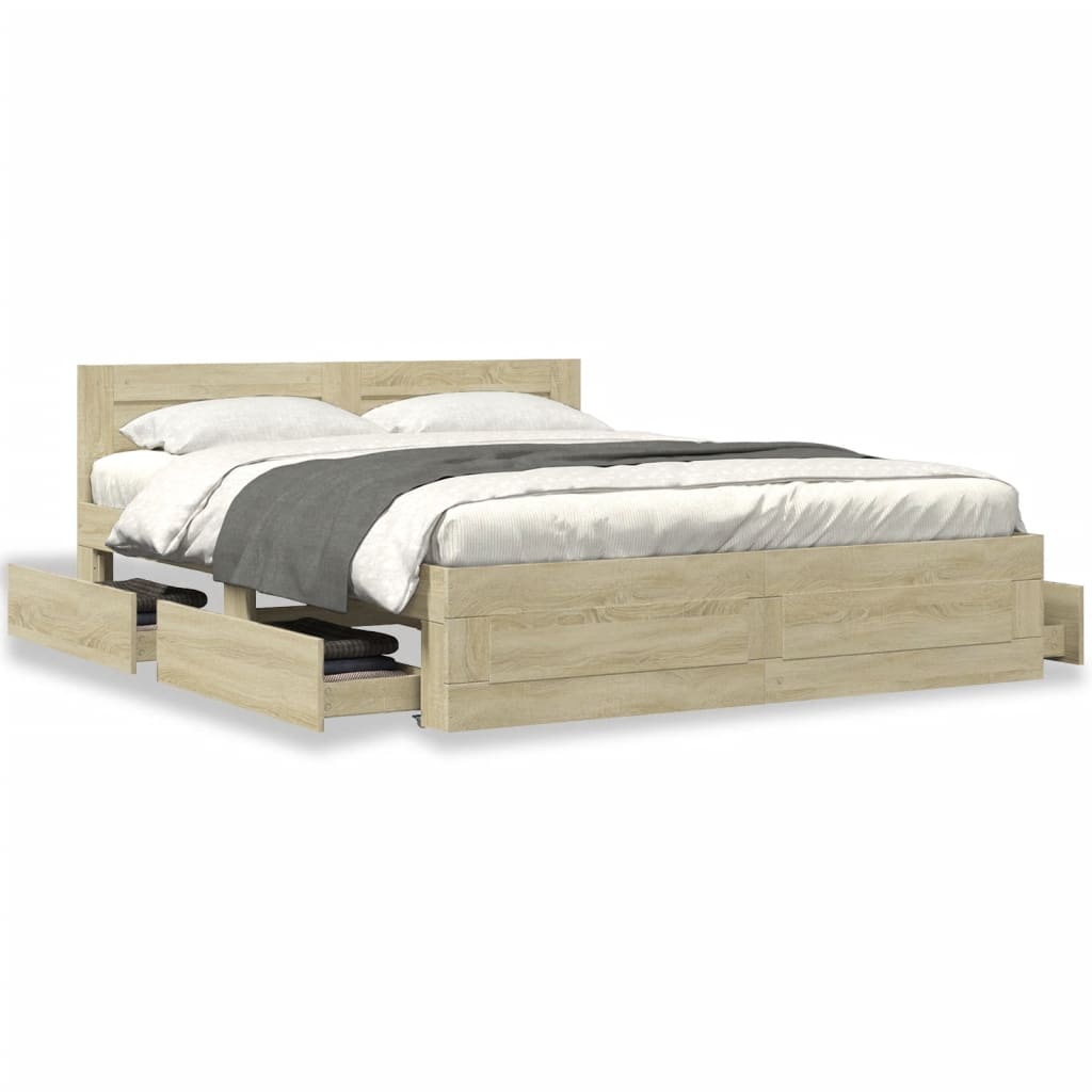 Bed Frame with Headboard without Mattress Sonoma Oak 160x200 cm