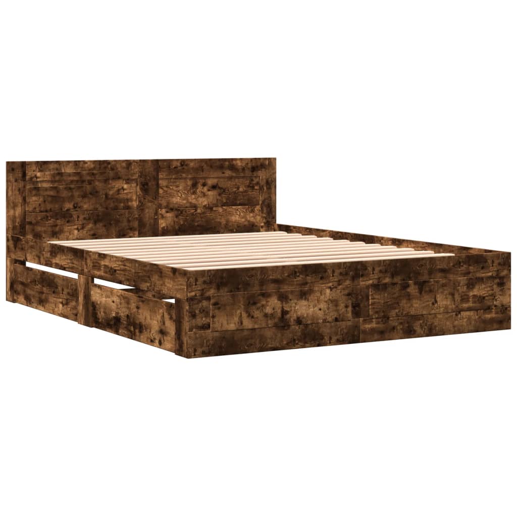 Bed Frame with Headboard without Mattress Smoked Oak 160x200 cm