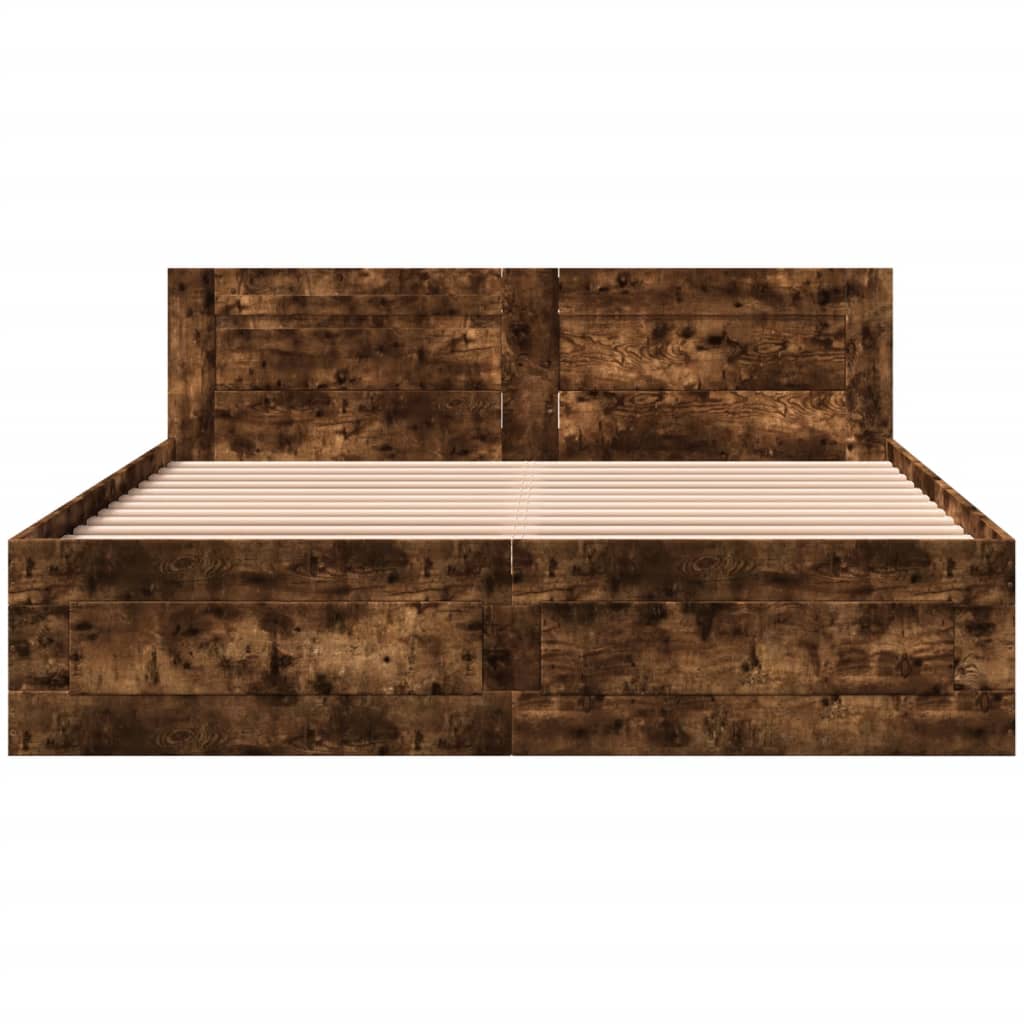 Bed Frame with Headboard without Mattress Smoked Oak 160x200 cm