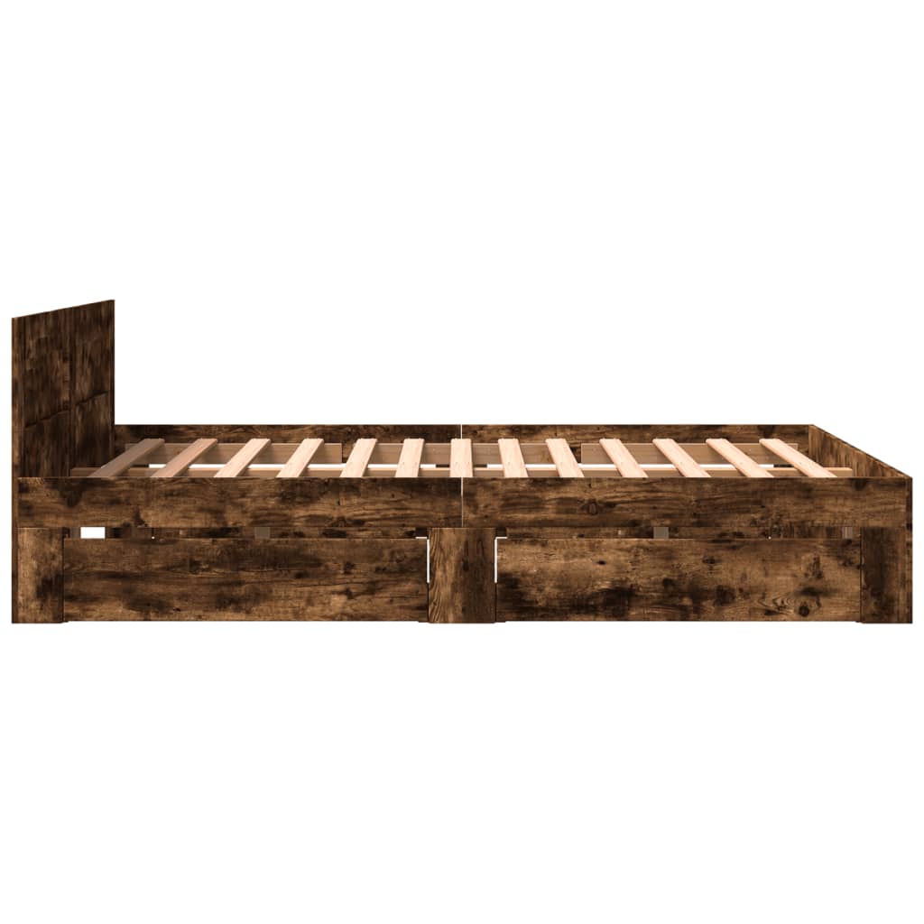 Bed Frame with Headboard without Mattress Smoked Oak 160x200 cm