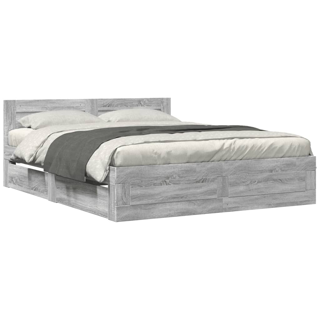 Bed Frame with Headboard without Mattress Grey Sonoma 160x200 cm