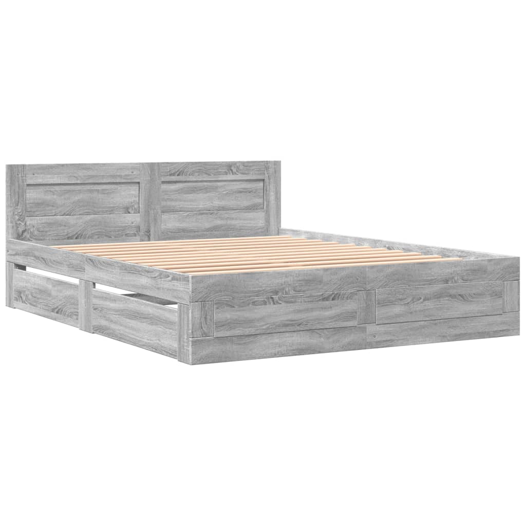 Bed Frame with Headboard without Mattress Grey Sonoma 160x200 cm