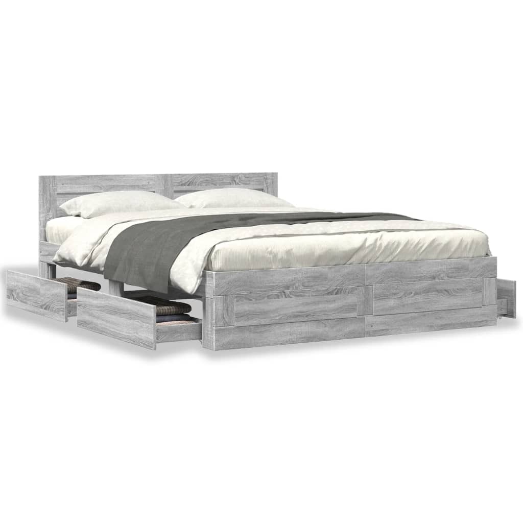 Bed Frame with Headboard without Mattress Grey Sonoma 160x200 cm