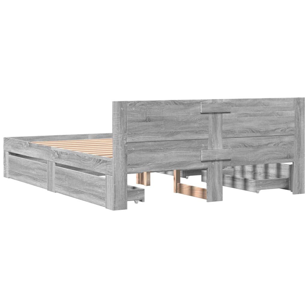 Bed Frame with Headboard without Mattress Grey Sonoma 160x200 cm