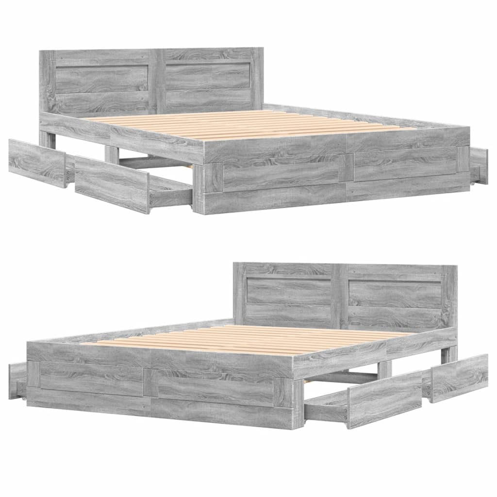 Bed Frame with Headboard without Mattress Grey Sonoma 160x200 cm