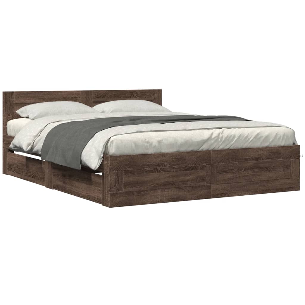 Bed Frame with Headboard without Mattress Brown Oak 160x200 cm